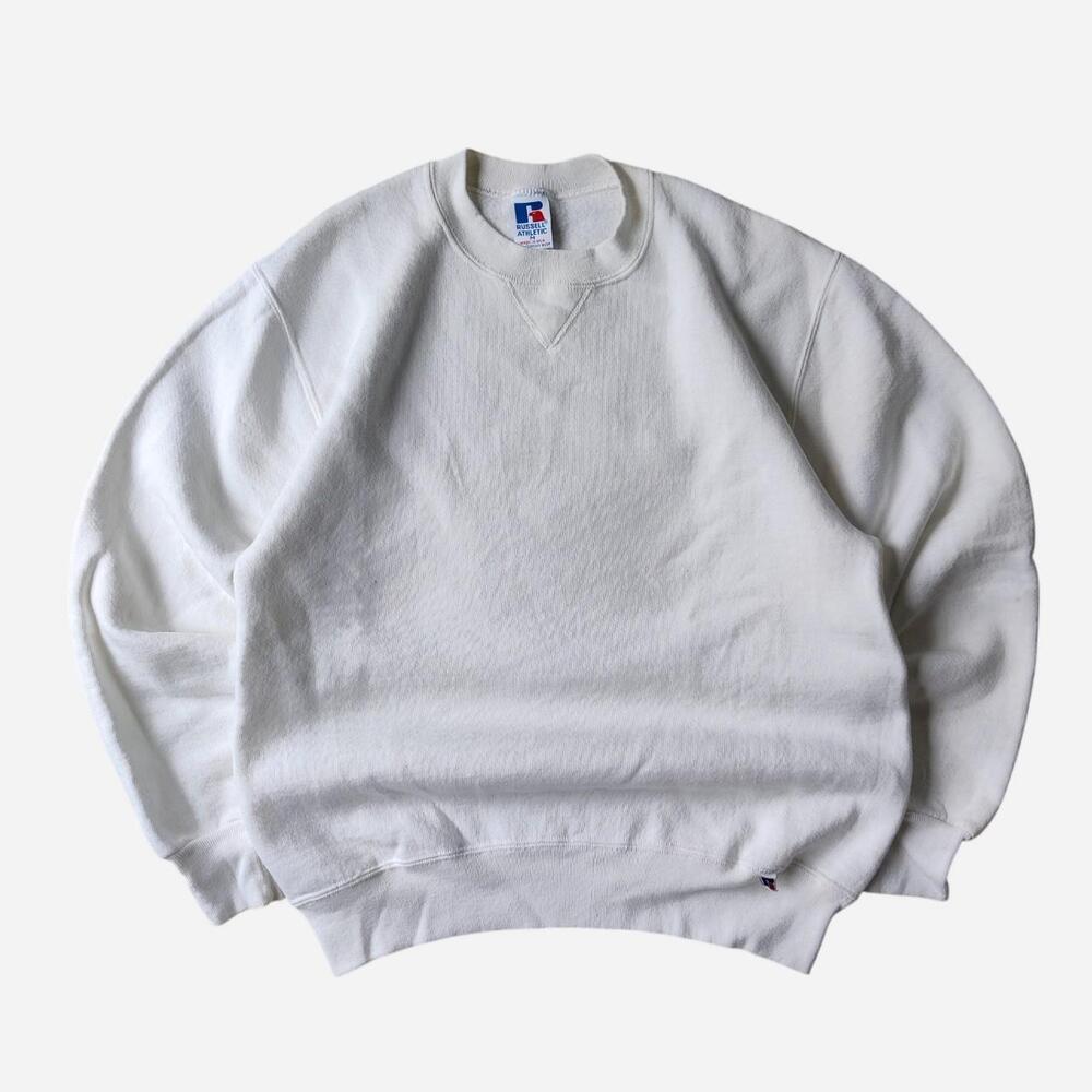 Vintage 90s Russell Athletic white blank crewneck sweatshirt